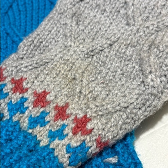 Vintage Blue and Gray Knitted Cardigan Sweater with Floral Design - Picture 6 of 9